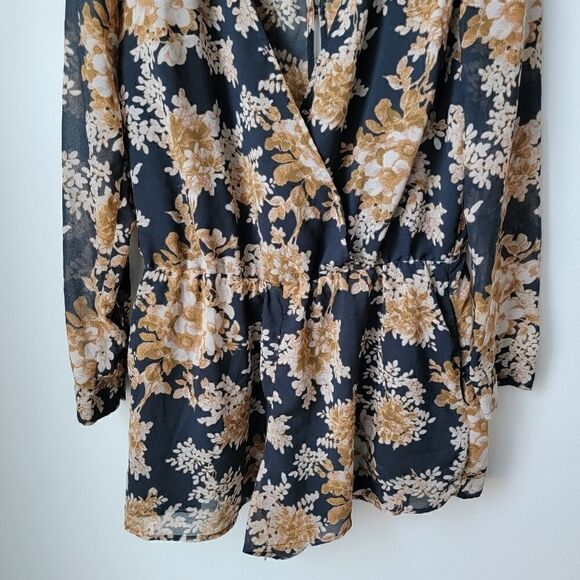 FREE PEOPLE Float Away Floral Romper Black and Mustard Size Medium - Picture 11 of 14